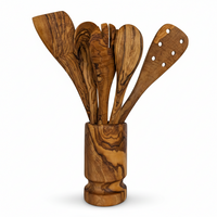 Olive Wood Kitchen Servers Set w/Holder -6 Pcs view 1
